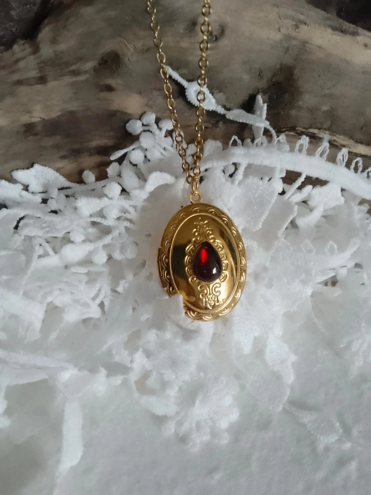 Collier médaillon ouvrable pierre de grenat naturelle – photo 5